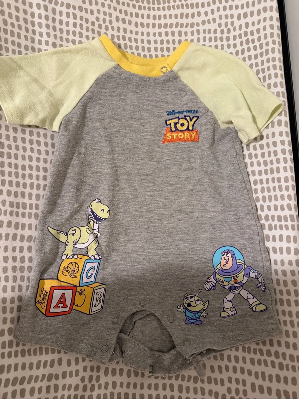 Disney Toy Story Yellow and Gray Baby Onesie Set